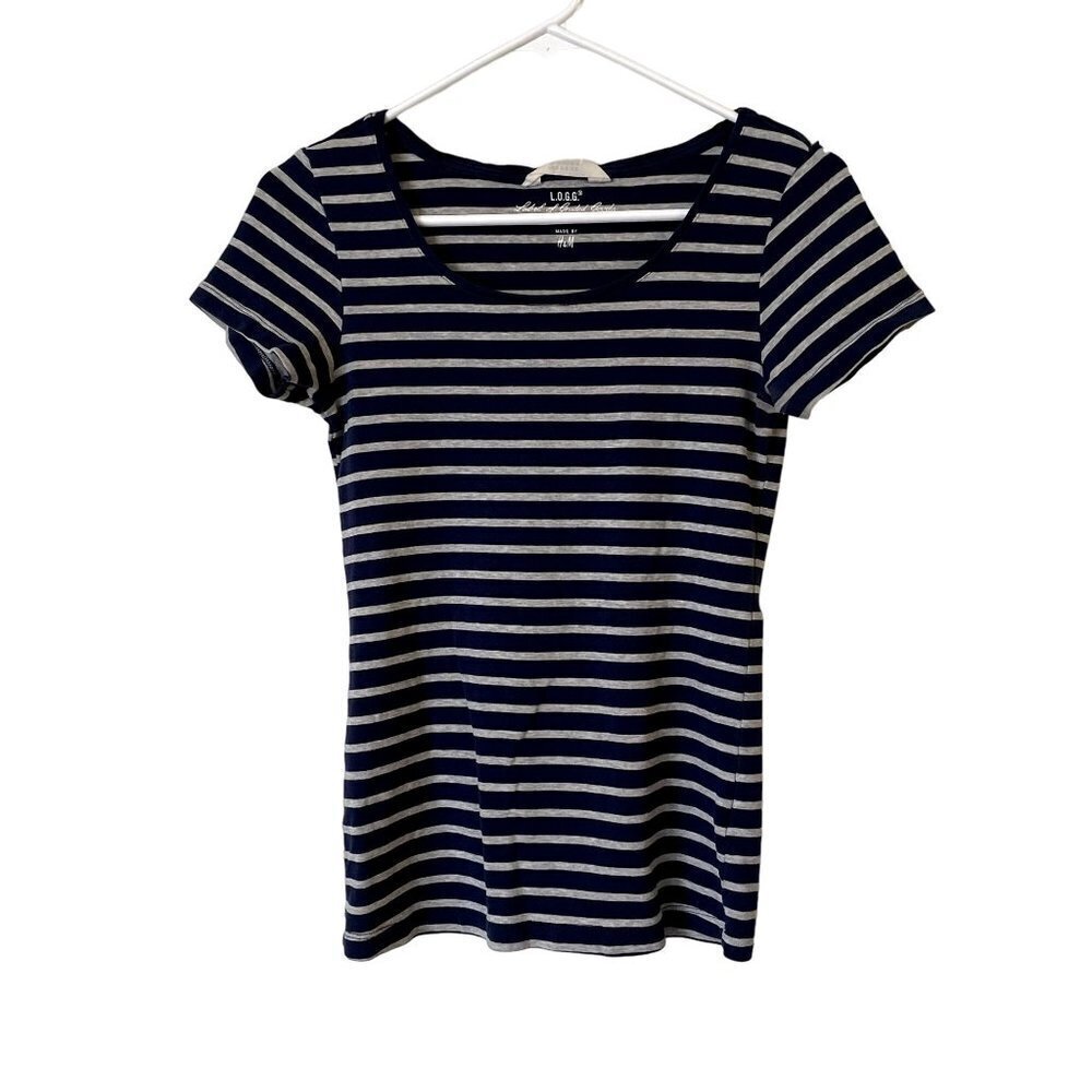 L.O.G.G blue and white striped short sleeved summer top casual comfortable organ